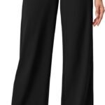 Womens Dress Pants Wide Leg Pull On Stretchy Work Pants Women High Waisted Business Casual Trousers with Pockets