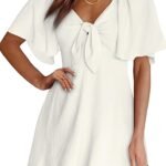 women Dresses 2026 Summer Fall Deep V Neck Elegant Bow tie Mini Dress S-XL