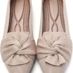 Flats for Womens Pointed Toe Ballet Flats with Bow Comfortable Knit Dressy Flats