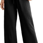 Women's Wide Leg Pants with Pockets High Waist Adjustable Knot Loose Casual Trousers Business Work Casual Pants
